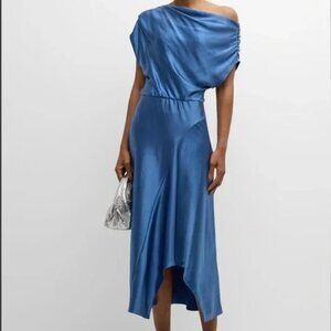 A.L.C. One Shoulder Jasmin Draped Satin Midi Dress